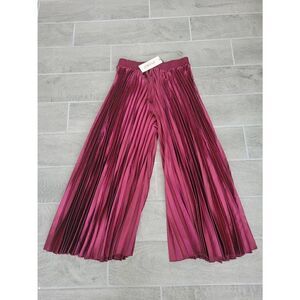CLUB L LONDON Burgundy Red‎ Satin Pleated Wide Leg Palazzo Pants Holiday Large